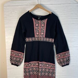 Lucky Brand Dress Womens S Black Aztec Geometric Tribal Cashmere Blend Boho Chic